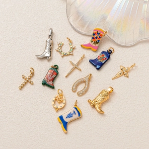 Western cowboy boot pendant set with horseshoe charms and cross DIY jewelry findings
