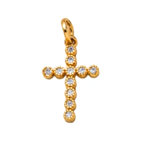 Elegant gold-plated cross pendant with sparkling crystals and a polished finish