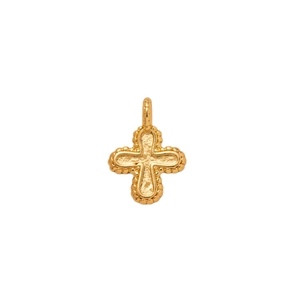 Colgante de cruz de acero inoxidable dorado con borde de cuentas y textura martillada