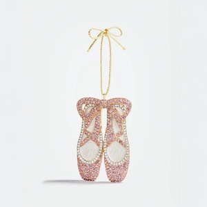 Ciondolo scarpetta di danza in oro 18K con cristalli rosa scintillanti e smalto bianco