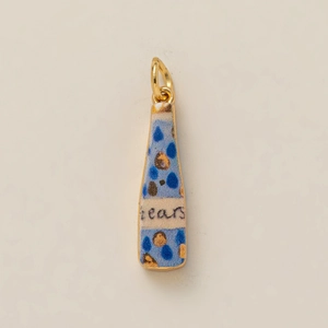 Ciondolo a goccia smaltato con pois blu e scritta tears con finitura dorata
