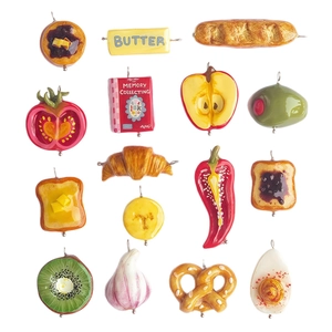 Set of 16 creative food pendants including butter bread and fruit for jewelry making