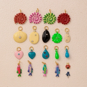 Vintage Copper Plated Enamel Charm Pendant For DIY Jewelry Making Heart Shell Conch Animal Flower Shapes Necklace Accessories For Women