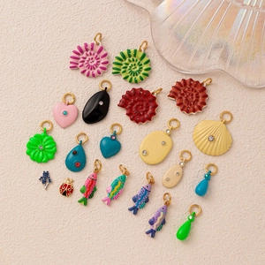 Colorful sea shell and heart shaped enamel charms with gold plating for DIY jewelry
