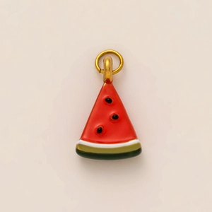 Polished 18K gold stainless steel pendant featuring a realistic watermelon slice design