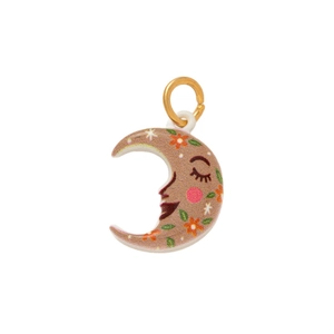 Modieuze maan hanger met handgeschilderd gezicht en bloemdetails voor DIY-sieraden maken