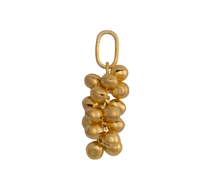 Dettaglio di ciondoli a campanella placcati oro 18K con superficie lucida e gancio
