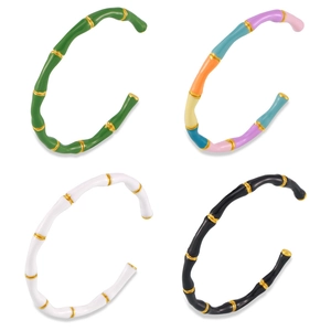 Bamboo shaped gold plated titanium steel cuff bangle in multiple enamel colors
