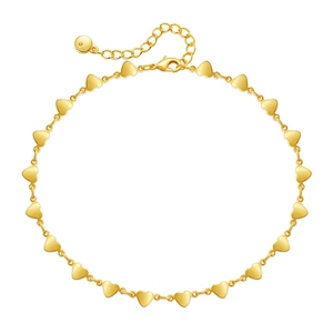 Minimalist 18K gold plated anklet with polished heart shaped charms and lobster clasp closure