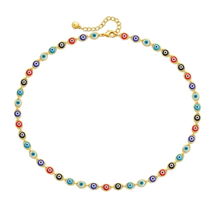 Collana occhio del diavolo colorata in ottone placcato oro 18K con ciondoli perlati