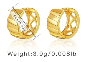 Details zu 1,5 cm 18K vergoldeten Messingcreolen mit hohlen geometrischen Wellenmustern