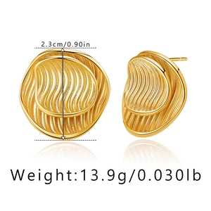 Detail view of 18K gold plated brass vintage earrings showing 2.3cm diameter size