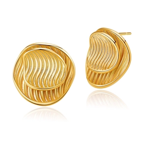 Retro 18K gold-plated double layered round earrings with textured wave surface