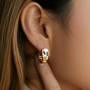 18K gold plated brass hoop earrings with vibrant colorful cubic zirconia gemstones