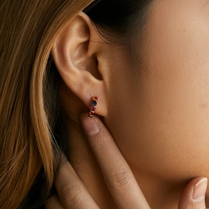 Business style 18K gold hoop earrings featuring multi-color round zircon stone inlay