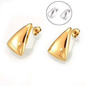Polished geometric triangle titanium steel earrings in gold and silver finishes