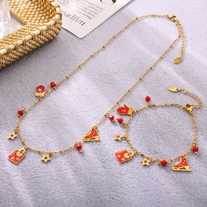 Set natalizio con collana e bracciale in smalto e placcatura PVD in oro 18K su acciaio