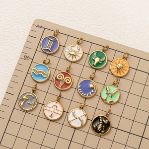 Collier Pendentif Zodiaque en Acier Inoxydable Plaqué Or 18K Émail Strass Constellation Bijoux Pour Femmes Cadeau