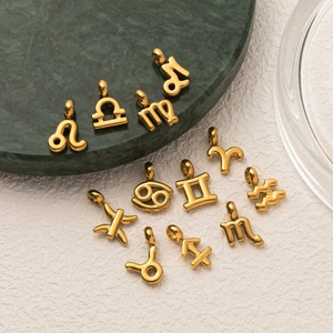 Golden zodiac sign charm set for DIY necklaces in polished stainless steel finish