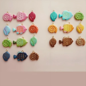 Colorful tropical fish and seashell pendants with 18K gold plated loops for DIY jewelry
