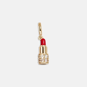Pendentif rouge à lèvres plaqué or 18K créatif avec émail rouge et cristaux étincelants