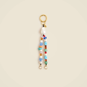 Bohemian bag charm with Baroque pearl, colorful beads, and gold starfish pendants