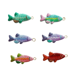 Set of six colorful fish charms with 18K gold loops for DIY jewelry making and crafts