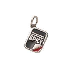 Zilveren roestvrijstalen SPICY bedel met zwart emaille en rood detail voor DIY sieraden