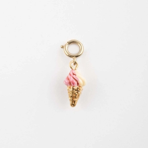 Pendentif cornet de glace en acier inoxydable doré 18K avec émail rose torsadé