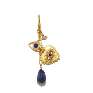 Porte-clés œil protecteur plaqué or 18K avec pendentif goutte en lapis-lazuli
