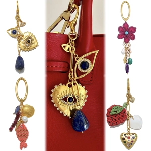 Bijou de Sac Tissé à la Main Bohème Mauvais Œil Fleur Cœur Coquillage Pendentif Alliage Plqué Or Porte-Clés pour Femmes