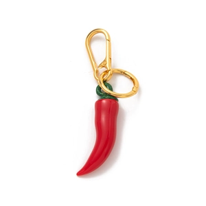 Handmade red chili pepper keychain with gold clasp and polished enamel finish