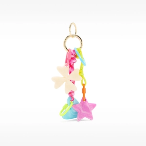 Elegant multi-charm bag pendant with colorful resin clover, star, and heart shapes