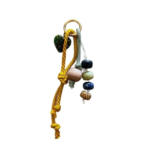 Bohemian style keychain with yellow twisted rope, green heart charm and natural stone beads