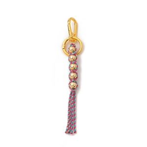Porte-clés à pompon tissé à la main avec perles dorées et clip pour décoration