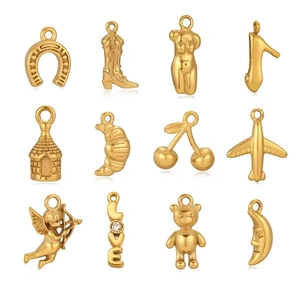 Stainless Steel Pendant Necklace DIY Gold Plated Cherry Moon Bear Heart Charms For Women Retro Fashion Jewelry Accessories