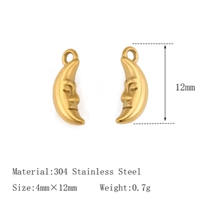 Polished 18K gold plated stainless steel crescent moon face pendants for DIY jewelry