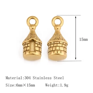 Detailed size view of 304 stainless steel house charm with 18K gold plating for DIY