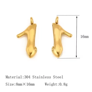 Detail view of 18K gold plated stainless steel high heel pendant with 8x16mm dimensions