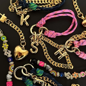 Colorful bubble letter bag charms with gold alloy chains and street-style pendants