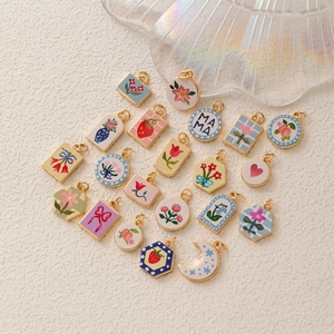 Vintage Gold Copper Enamel Pendant Heart Flower Strawberry DIY Necklace Charms For Women Personalized Jewelry Making Accessories