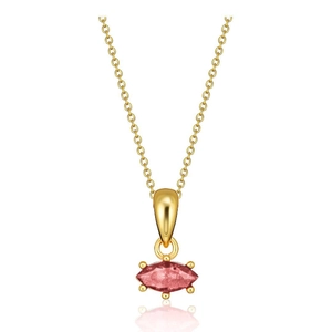 Detail of marquise cut pink gemstone pendant with gold plated O-chain necklace