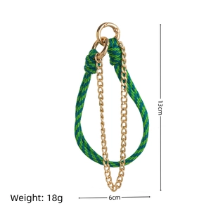 Bubble letter bag charm with blue and green woven cord and gold buckle, 13cm length