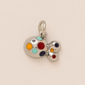 Pendentif poisson coloré avec points en émail argent poli pour bijoux DIY