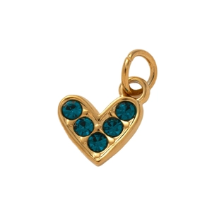 Pendandente a cuore dorato con cinque zirconi blu e placcatura in oro 18K sottovuoto