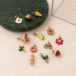 Vacuum plated 18K gold stainless steel enamel candy pendant set with mixed cute designs