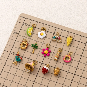 Colorful enamel 18K gold plated charms set with rainbow candy and fruit pendants