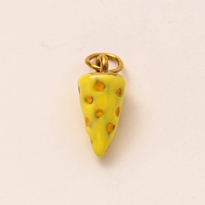 Detailed macro view of 18K gold-plated cone pendant with yellow and orange enamel dots