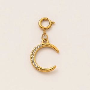 18K gold plated crescent moon pendant with zircons and a spring ring connector