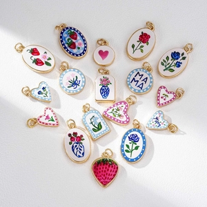18K Vergoldete Edelstahl Halskette Für Damen DIY Schmuck Geschenk Mit Emaille Erdbeere Blume Mom Herz Anhänger Büroklammer Kette Halskette